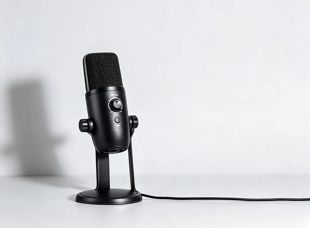 NPTCL USB studio condenser microphone on a desk for podcasting and voice-over